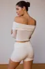 Sheer Off-Shoulder Long-Sleeve Top in Soft White sold by Oh Polly