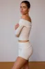 Sheer Off-Shoulder Long-Sleeve Top in Soft White sold by Oh Polly