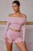 Sheer Off-Shoulder Long-Sleeve Top in Soft Pink sold by Oh Polly