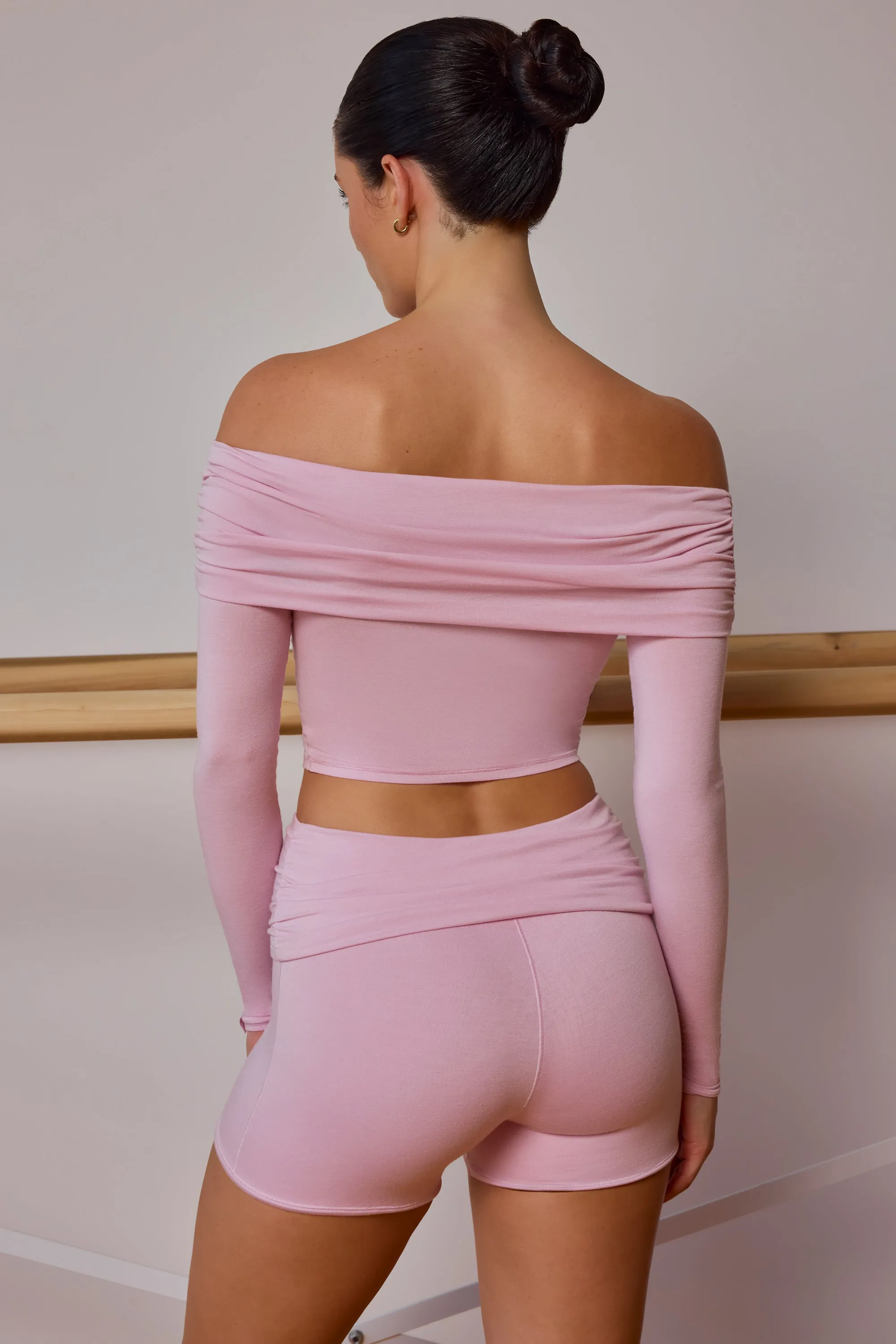 Sheer Off-Shoulder Long-Sleeve Top in Soft Pink sold by Oh Polly product image thumbnail 2