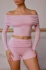 Sheer Off-Shoulder Long-Sleeve Top in Soft Pink sold by Oh Polly