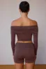 Sheer Off-Shoulder Long-Sleeve Top in Taupe Brown sold by Oh Polly