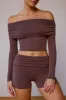 Sheer Off-Shoulder Long-Sleeve Top in Taupe Brown sold by Oh Polly