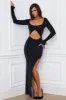 Ruffle-Trim Cut-Out Maxi Dress in Black sold by Oh Polly