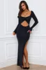 Ruffle-Trim Cut-Out Maxi Dress in Black sold by Oh Polly
