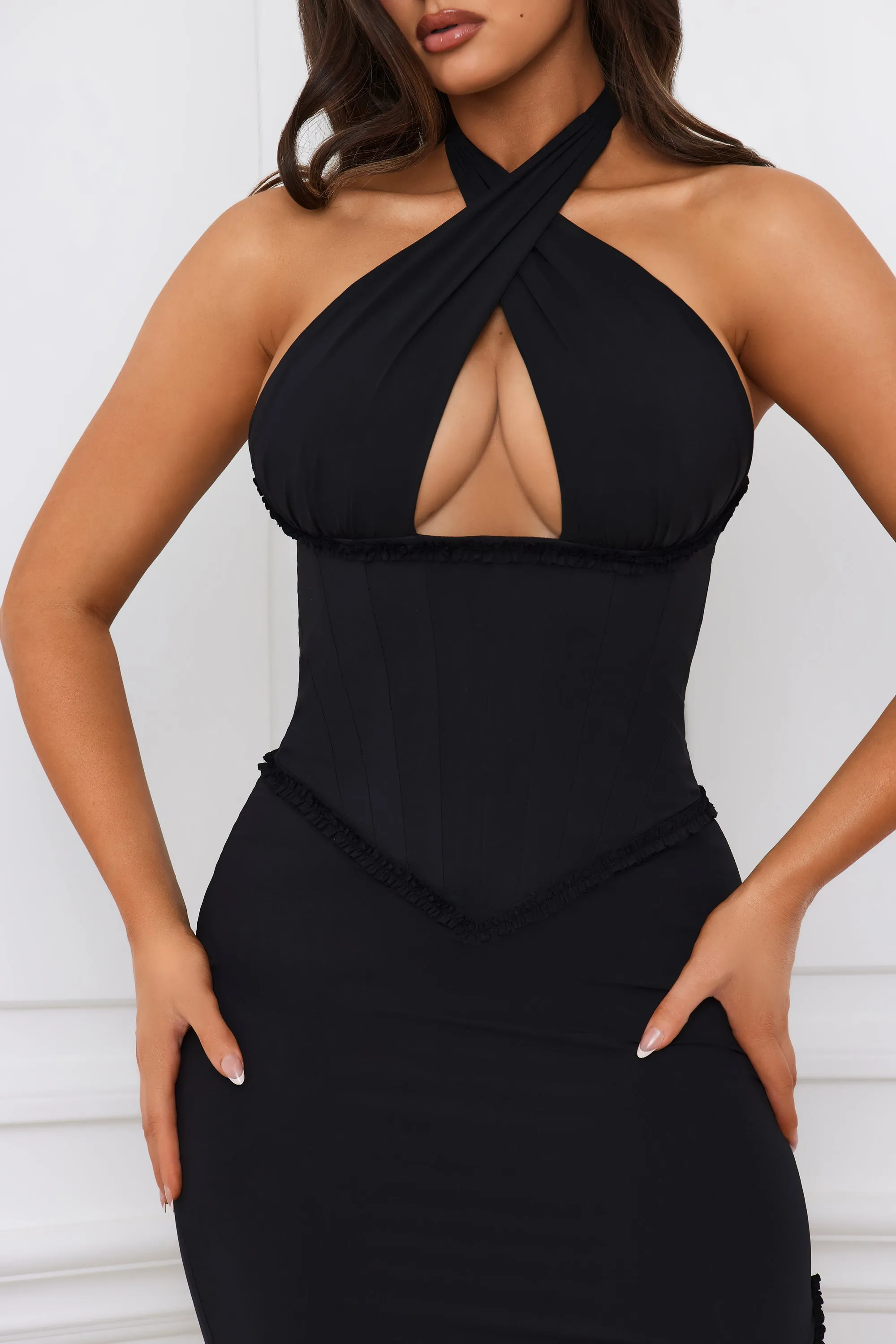 Halterneck Lace-Up Corset Maxi Dress in Black sold by Oh Polly product image thumbnail 5