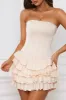 Bandeau Ruffled Tiered Corset Mini Dress in Ivory sold by Oh Polly