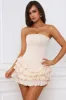 Bandeau Ruffled Tiered Corset Mini Dress in Ivory sold by Oh Polly