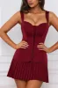 Bow-Detail Lace-Up Corset Mini Dress in Berry Red sold by Oh Polly