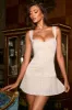 Bow-Detail Lace-Up Corset Mini Dress in Ivory sold by Oh Polly