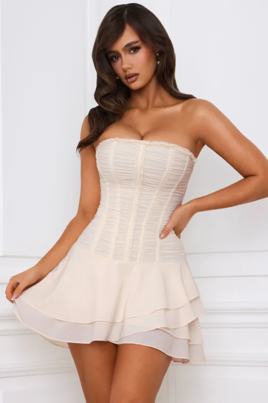Bandeau Lace-Up Corset Mini Dress in Ivory sold by Oh Polly