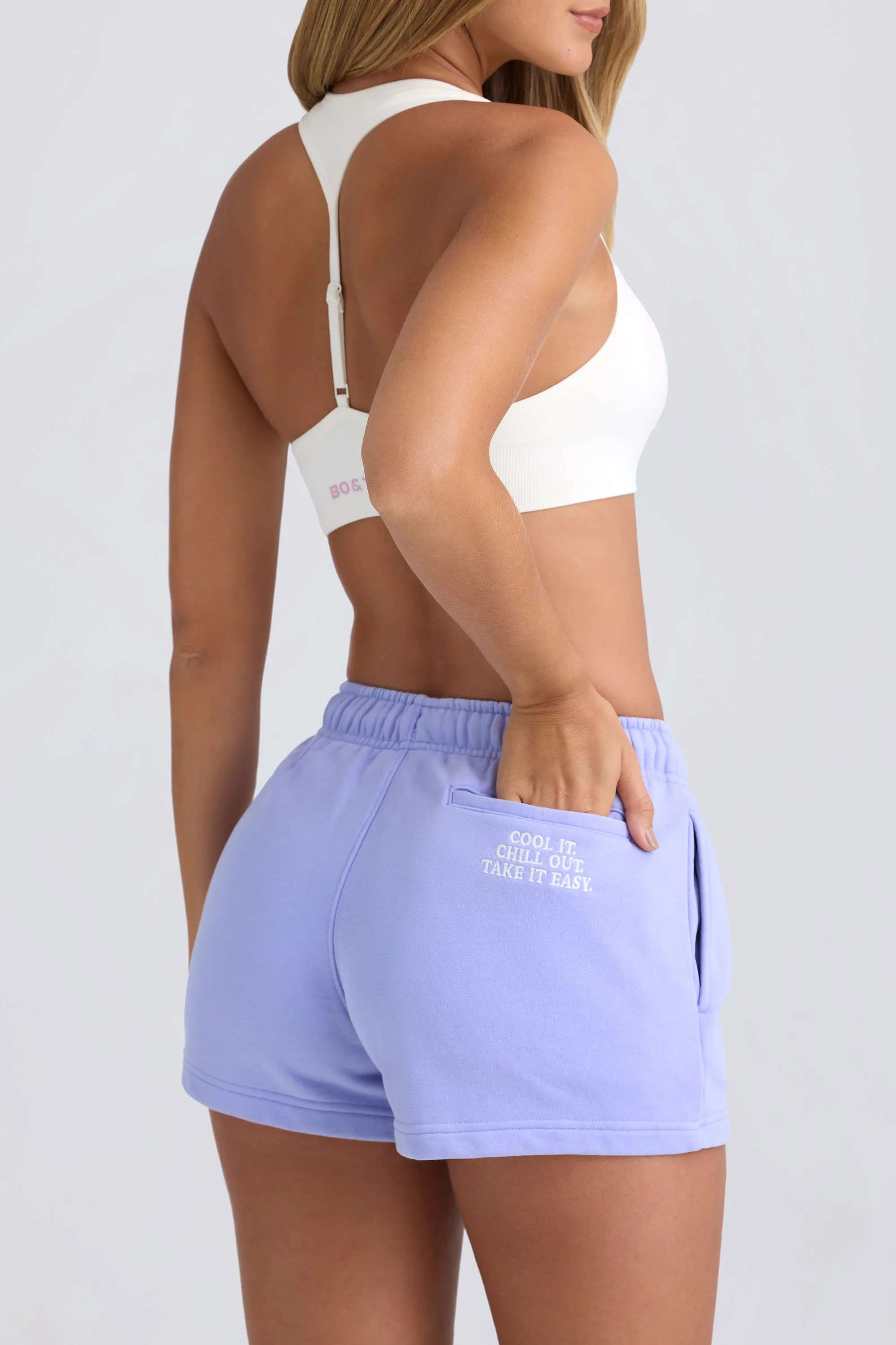 Mid-Rise Sweat Shorts in Periwinkle sold by Oh Polly