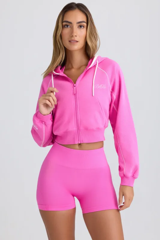 Zip-Up Cropped Hoodie in Sugar Pink sold by Oh Polly