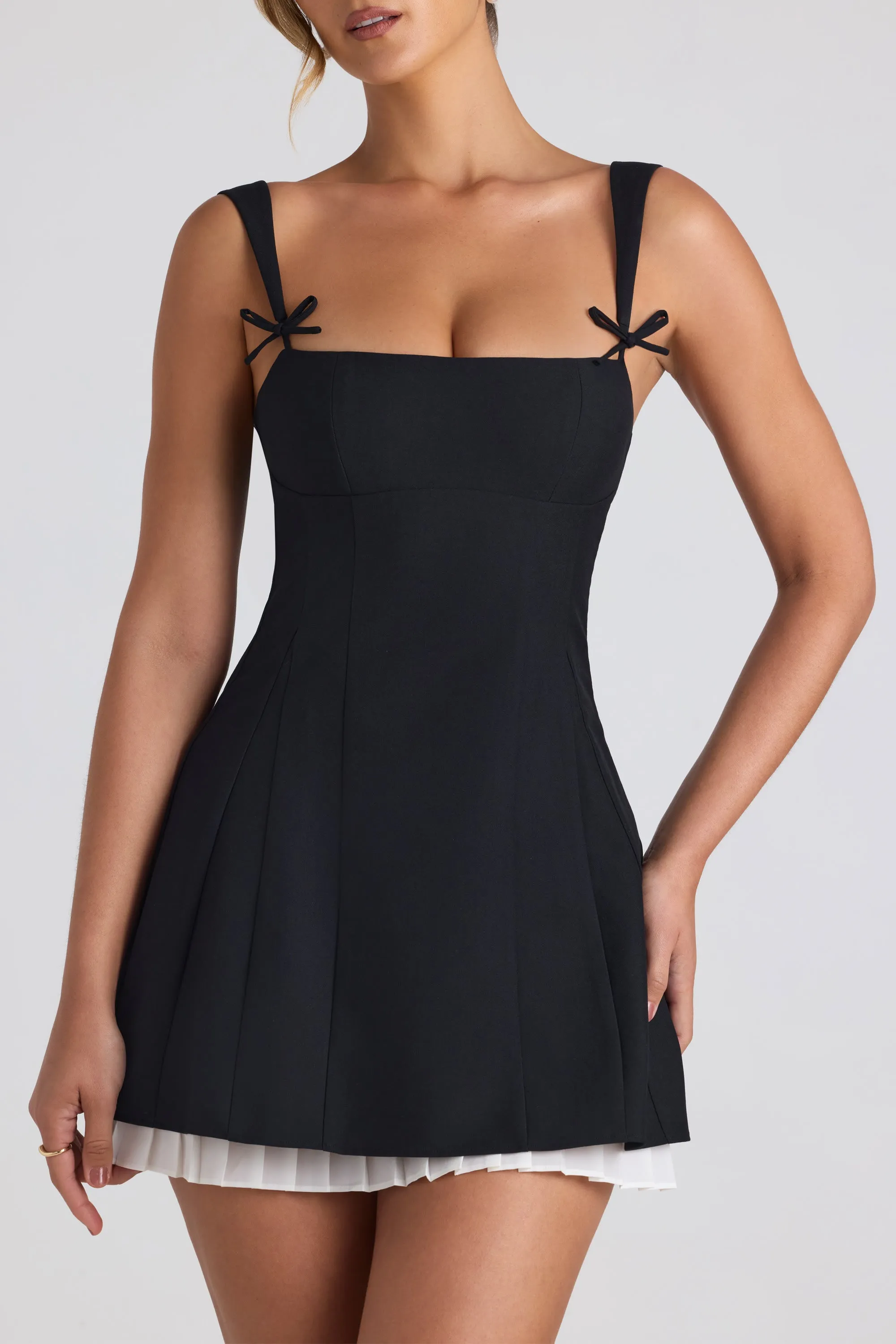 Bow-Detail Pleated A-Line Mini Dress in Black sold by Oh Polly product image thumbnail 5
