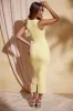 Square Neck Midi Dress in Pastel Yellow sold by Oh Polly