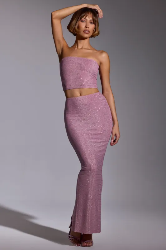 Embellished Crop Top and Maxi Skirt Co-ord in Light Pink sold by Oh Polly