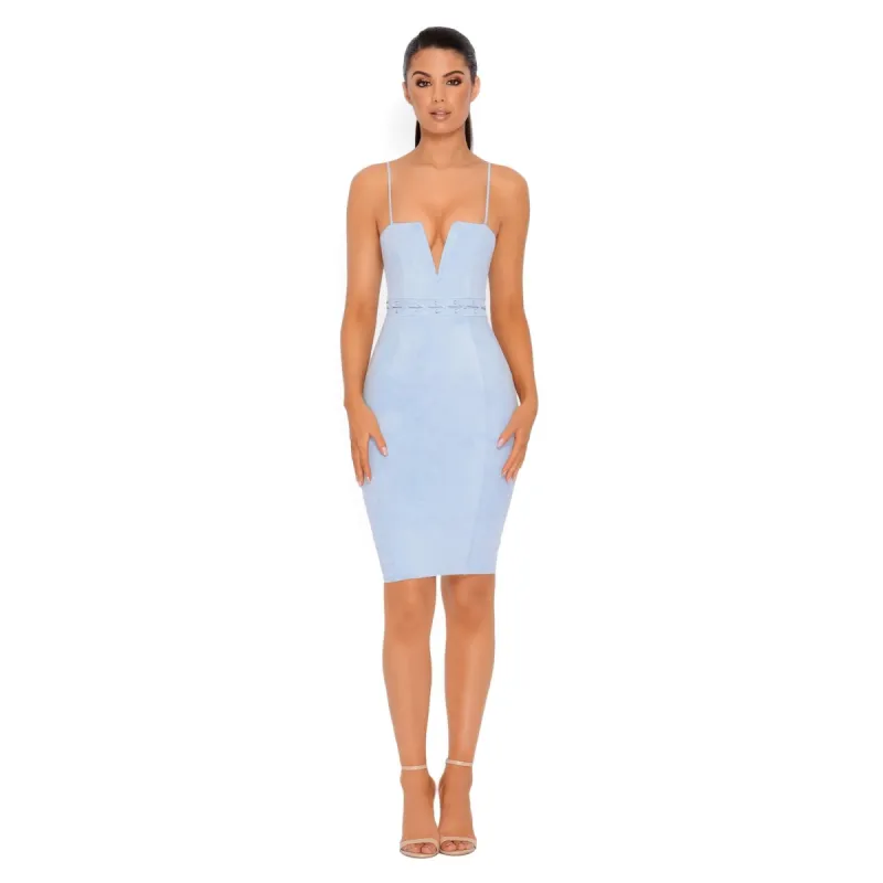 Suede For You Strappy Knee-Length Dress in Pastel Blue sold by Oh Polly