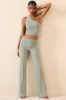 Mid Rise Straight Leg Trousers in Smoke Green sold by Oh Polly