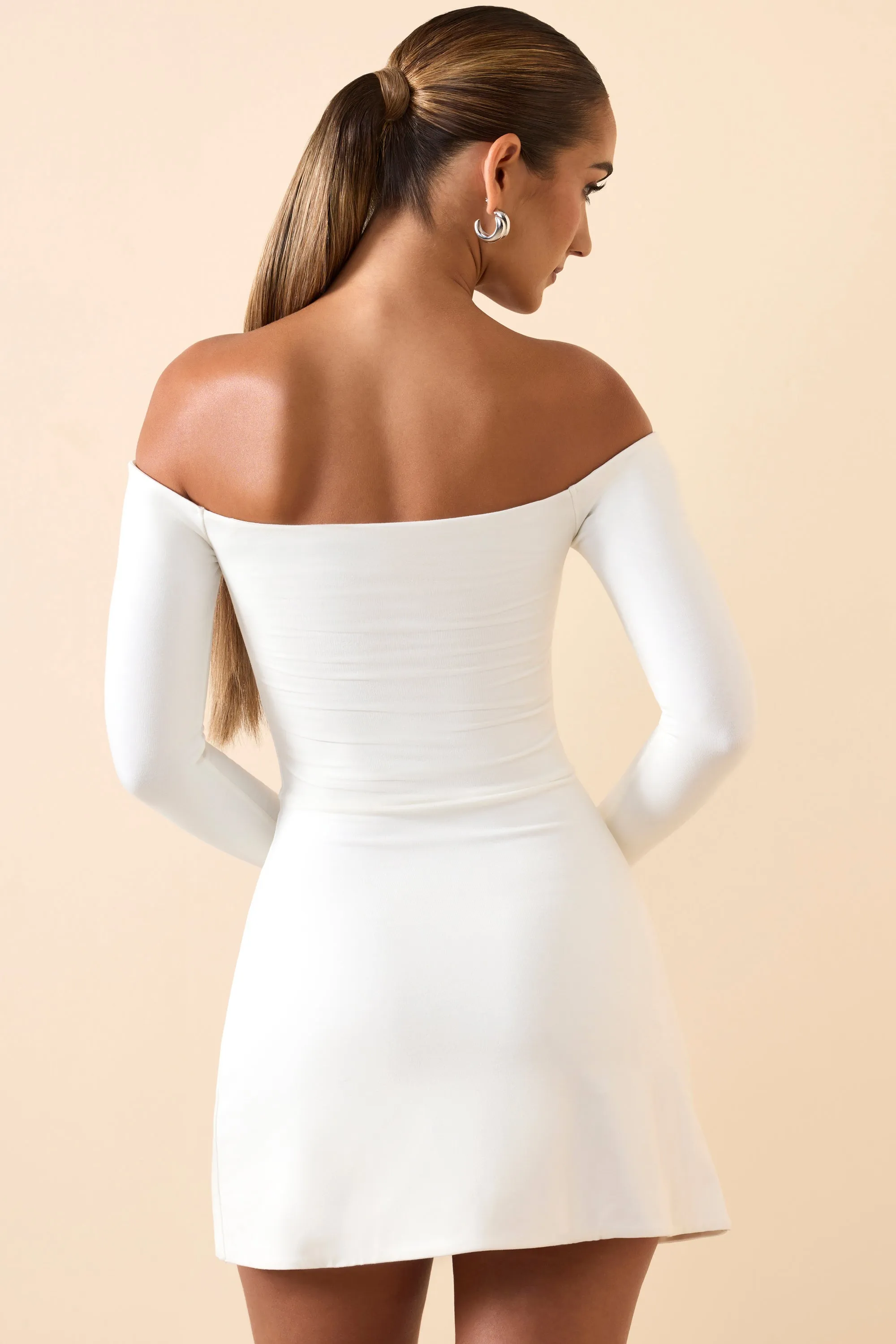 Modal Cut-Out Off-Shoulder A-Line Mini Dress in White sold by Oh Polly product image thumbnail 2