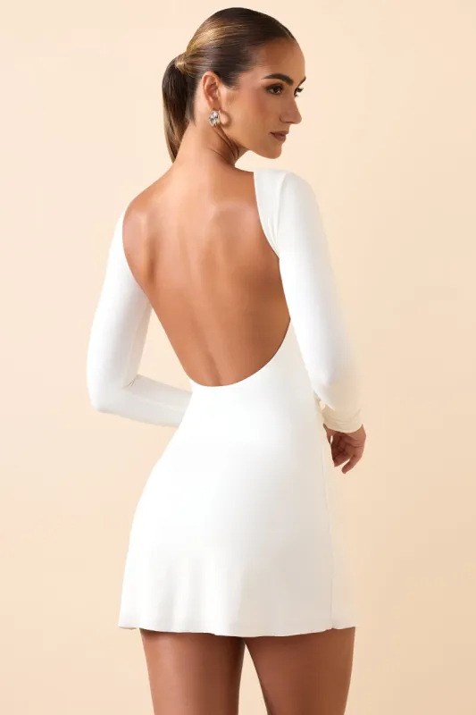 Modal Ruched Open-Back Mini Dress in White sold by Oh Polly