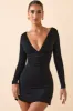 Modal Ruched Plunge A-Line Mini Dress in Black sold by Oh Polly