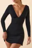 Modal Ruched Plunge A-Line Mini Dress in Black sold by Oh Polly