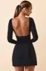 Modal Ruched Plunge A-Line Mini Dress in Black sold by Oh Polly