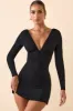 Modal Ruched Plunge A-Line Mini Dress in Black sold by Oh Polly