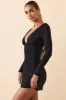 Modal Ruched Plunge A-Line Mini Dress in Black sold by Oh Polly