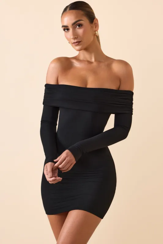 Modal Off-Shoulder Mini Dress in Black sold by Oh Polly