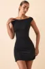 Modal Off-Shoulder Ruched A-Line Mini Dress in Black sold by Oh Polly