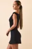 Modal Off-Shoulder Ruched A-Line Mini Dress in Black sold by Oh Polly