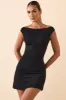 Modal Off-Shoulder Ruched A-Line Mini Dress in Black sold by Oh Polly