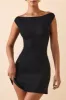 Modal Off-Shoulder Ruched A-Line Mini Dress in Black sold by Oh Polly