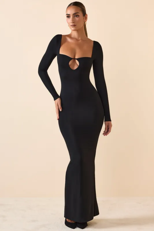 Modal Keyhole Cut-Out Maxi Dress in Black sold by Oh Polly