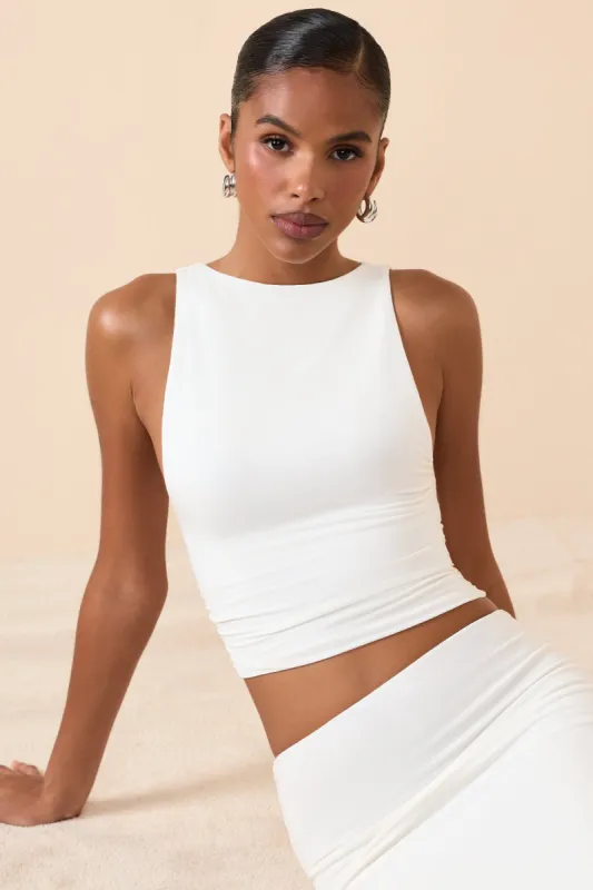 Modal Boat-Neck Tank Top in White sold by Oh Polly