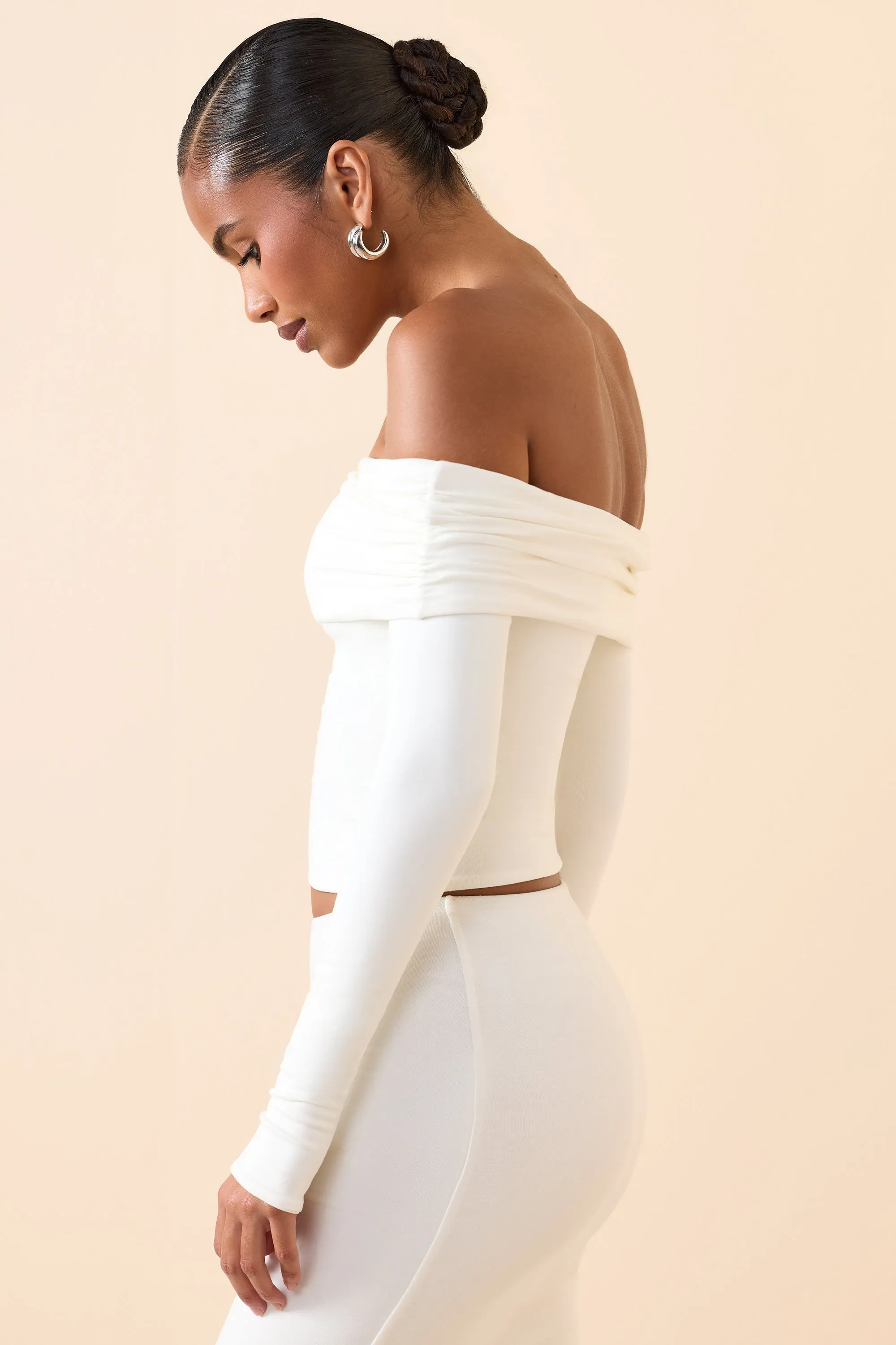 Modal Off-Shoulder Long-Sleeve Top in White sold by Oh Polly product image thumbnail 3