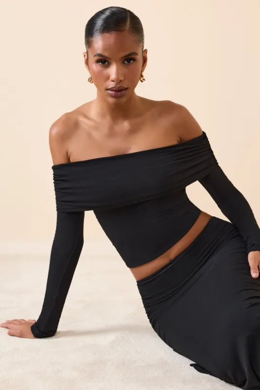 Modal Off-Shoulder Long-Sleeve Top in Black sold by Oh Polly