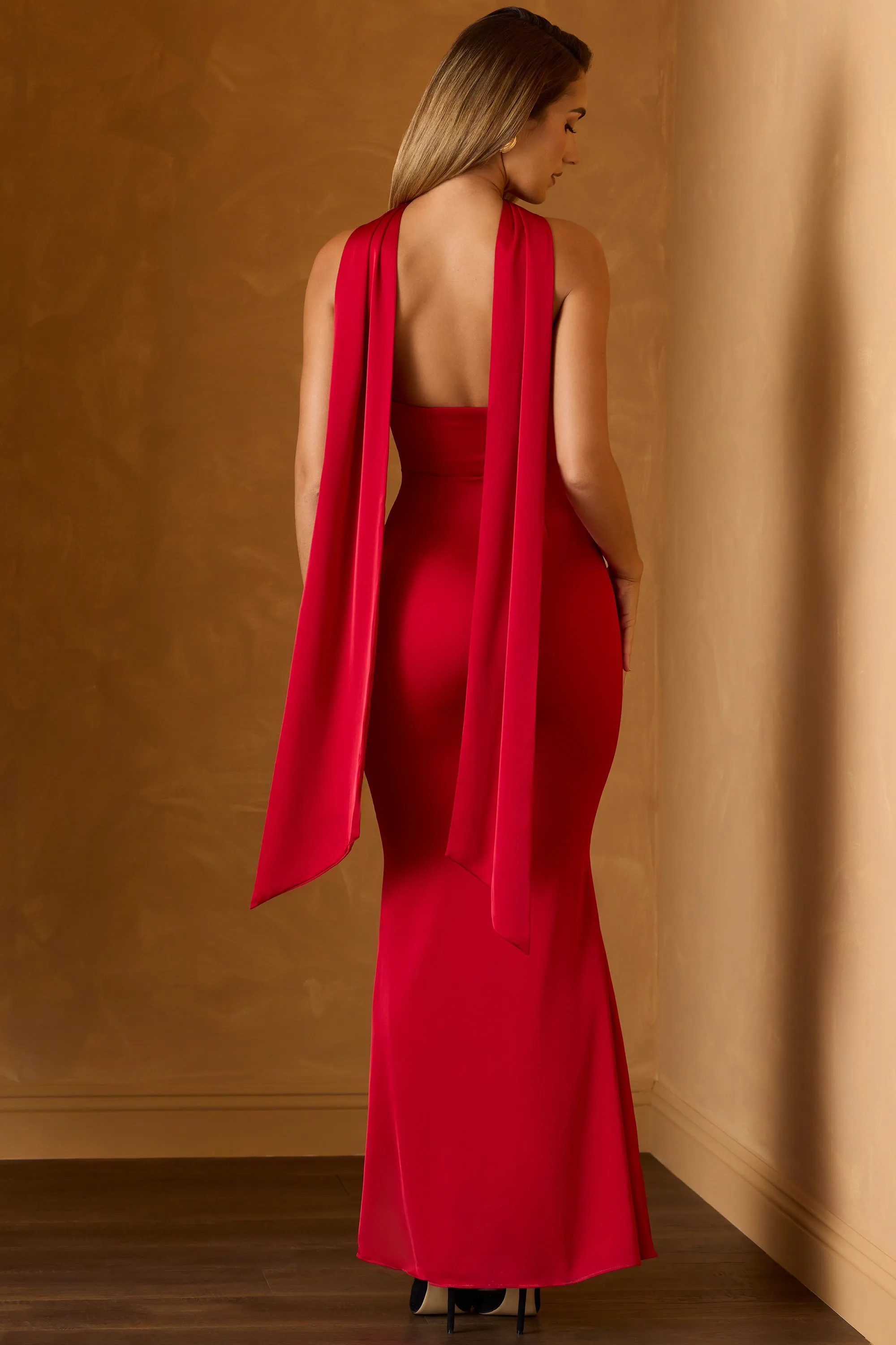 Scarf-Detail Strapless Gown in Scarlet Red sold by Oh Polly product image thumbnail 2