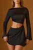Asymmetric Cut-Out A-Line Mini Dress in Black sold by Oh Polly