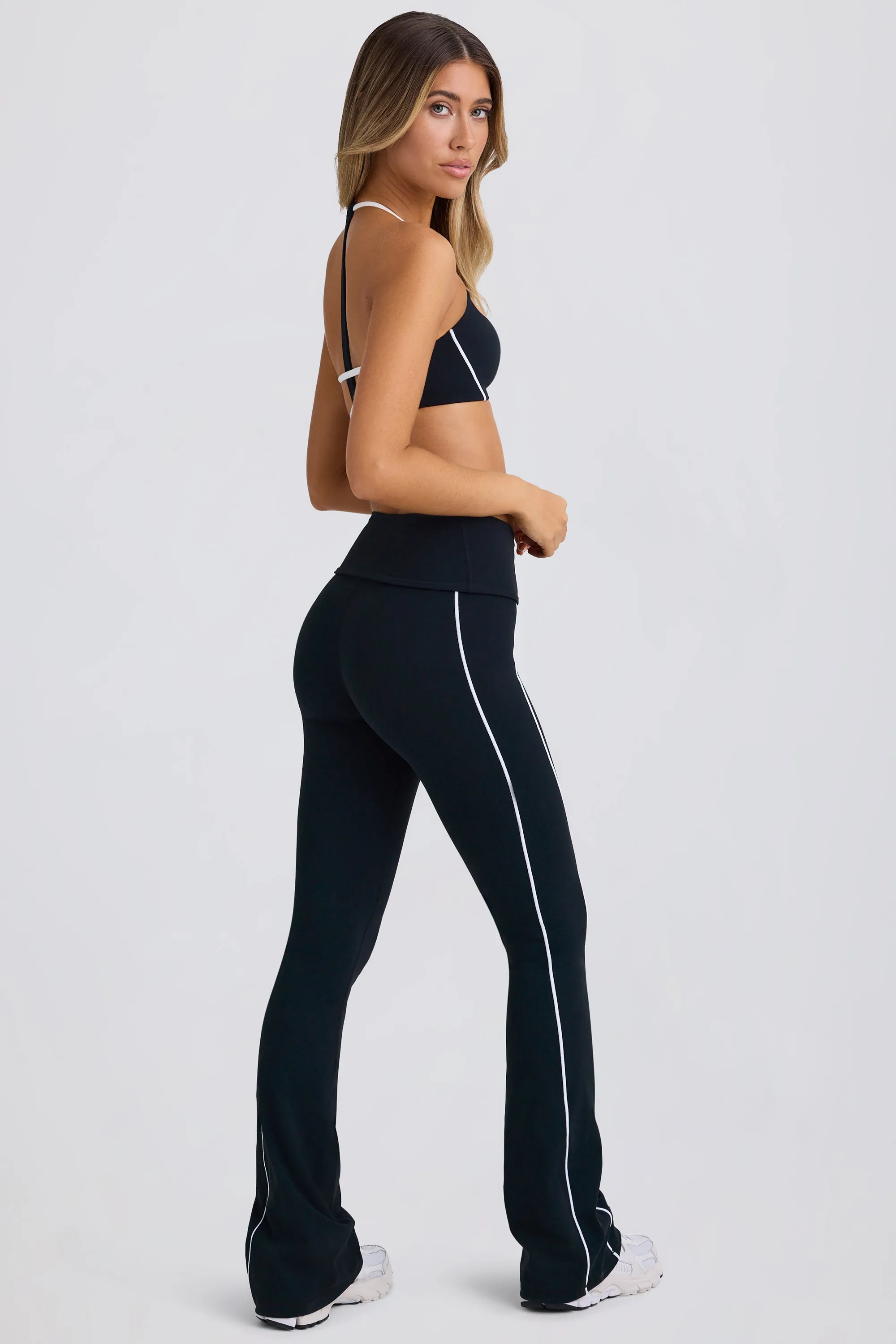 Petite Soft Active Foldover Flared Trousers in Black sold by Oh Polly product image thumbnail 3