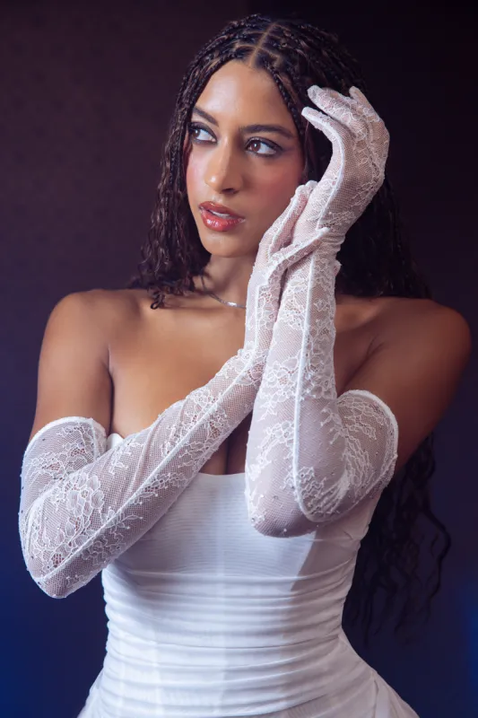 Lace Gloves in White sold by Oh Polly