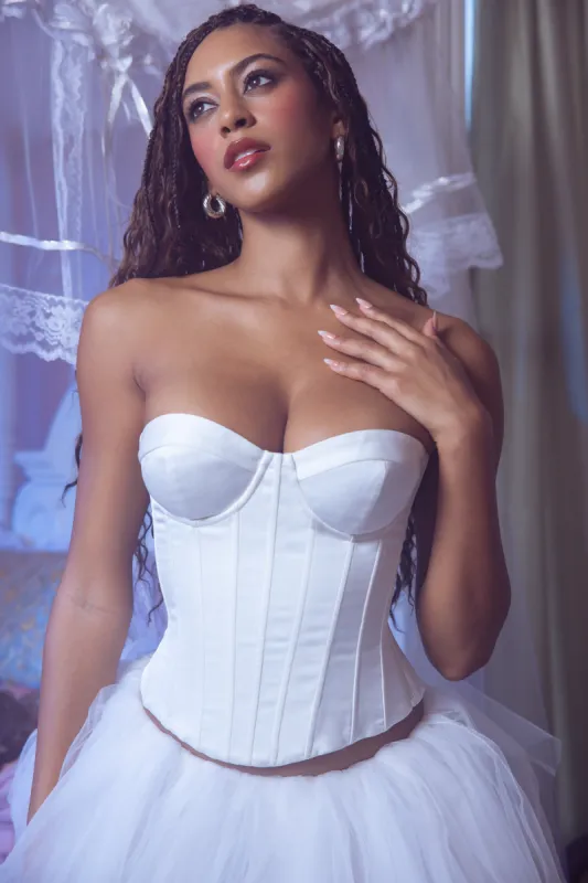 Lace-Up Corset Top in White sold by Oh Polly