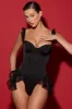 Ruffle-Trim Corset Bodysuit in Black sold by Oh Polly