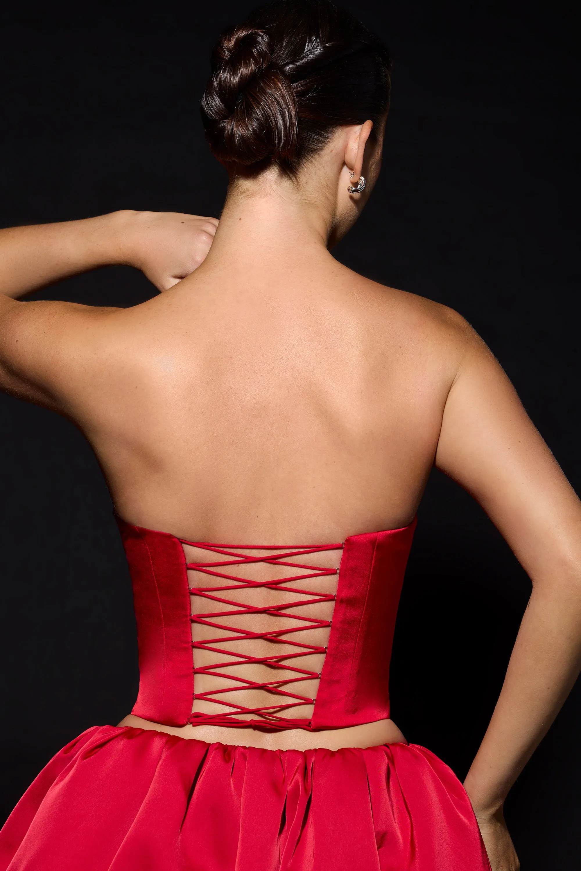 Curved Lace-Up Corset Top in Fire Red sold by Oh Polly product image thumbnail 2