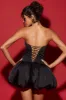 Lace-Up Bubble Hem Corset Micro Mini Dress in Black sold by Oh Polly