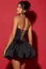 Lace-Up Bubble Hem Corset Micro Mini Dress in Black sold by Oh Polly