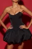 Lace-Up Bubble Hem Corset Micro Mini Dress in Black sold by Oh Polly