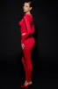 V-Back Mid-Rise Leggings in Fire Red sold by Oh Polly