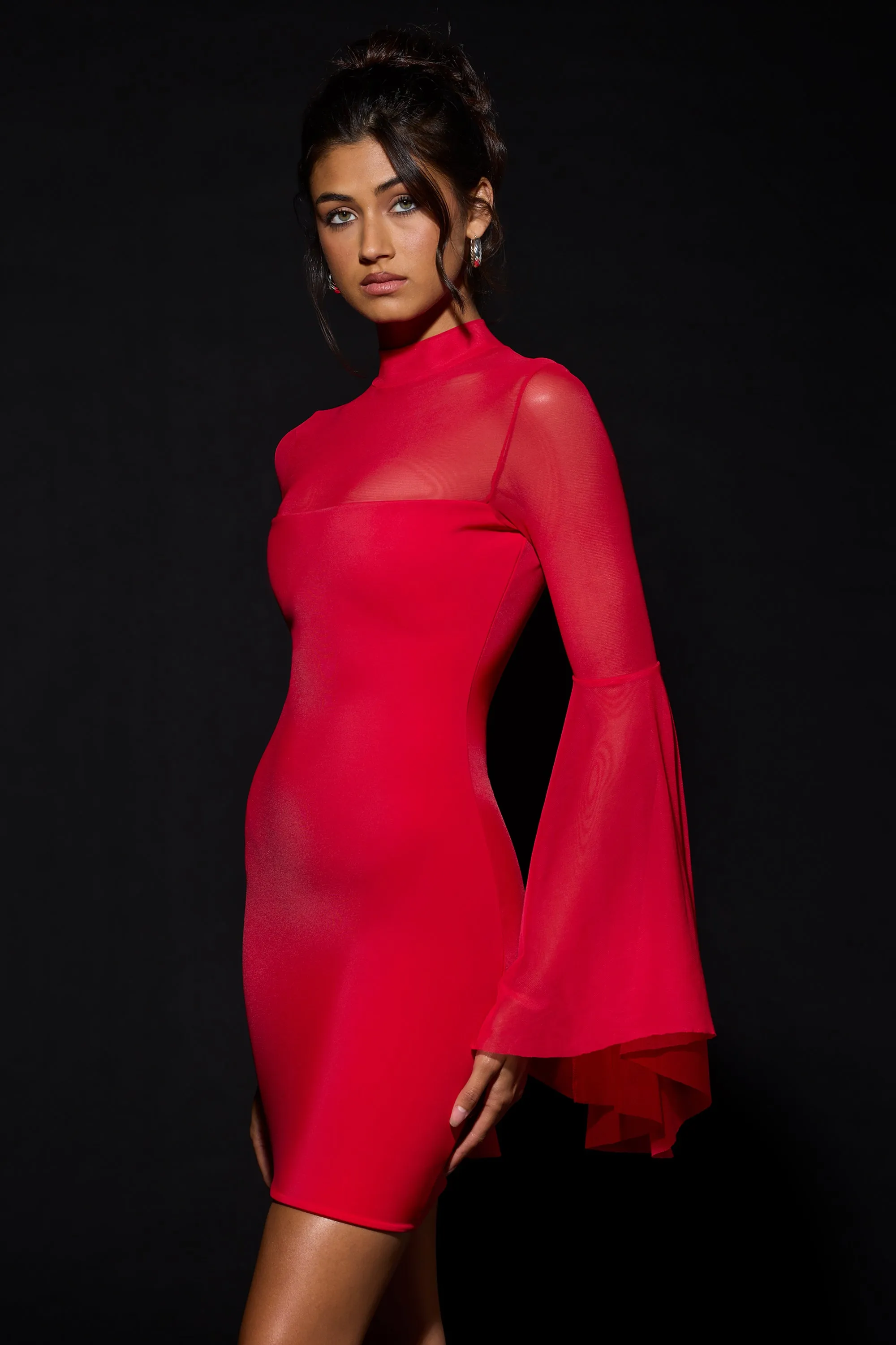 Waterfall-Sleeve Mini Dress in Fire Red sold by Oh Polly product image thumbnail 3